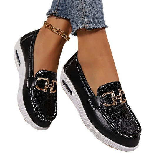 Damen  modische Plateau Loafer mit gepolstertem Luftkissenfußbett und Krokoprägung EB