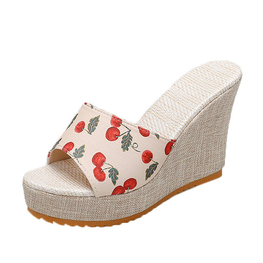 Damen Wedge-Pantoletten mit fruchtigem Muster und rutschfester Sohle EB