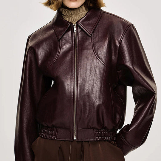 Damen Kunstlederjacke mit modischem Oversize-Schnitt und elastischem Bund EB