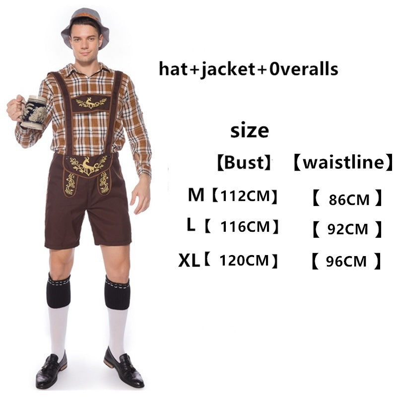 Damen nan kurze Trachten-Latzhose mit bestickten Trägern und kariertem Blusen-Set EB