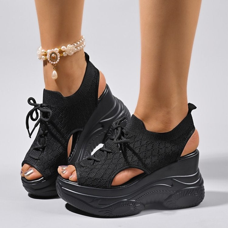 Damen modische Plateau-Sandalen mit atmungsaktiven Netzoberteil EB