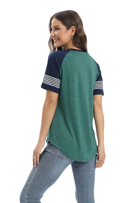 Damen sportliches Raglan-T-Shirt mit Streifenmuster EB