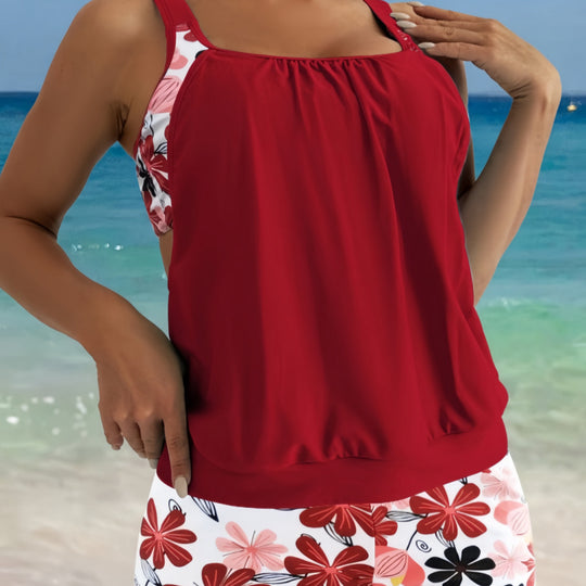 Damen Tankini-Set mit modischem Kurztop und Blumenmuster EB