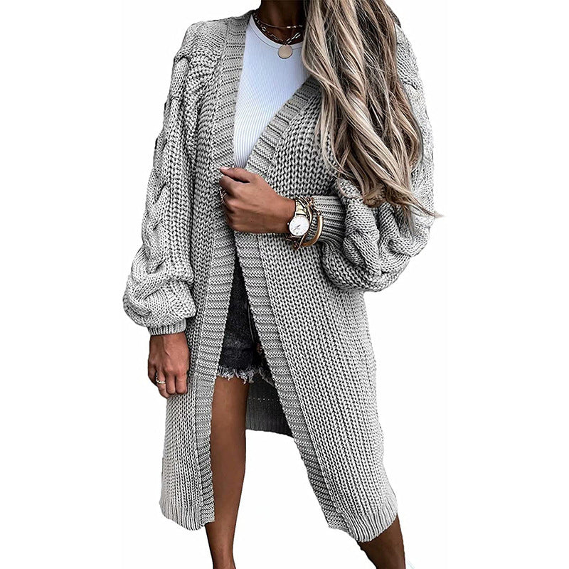 Damen Langer Strickcardigan mit voluminösen Ärmeln und offenen Seiten EB