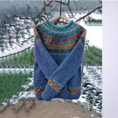 Damen nan Norwegerpullover aus Wollmix mit Rundhalsausschnitt und traditionellem Fair-Isle-Yoke EB