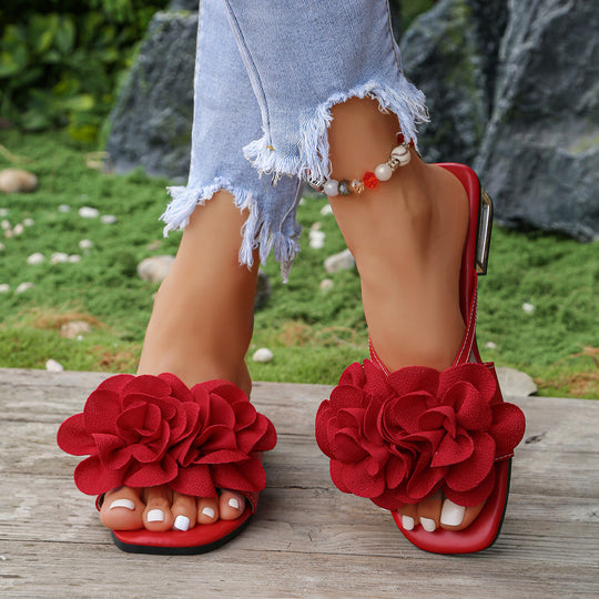 Damen Sandalen mit auffälligem Blumenapplikation und komfortablem Fußbett EB