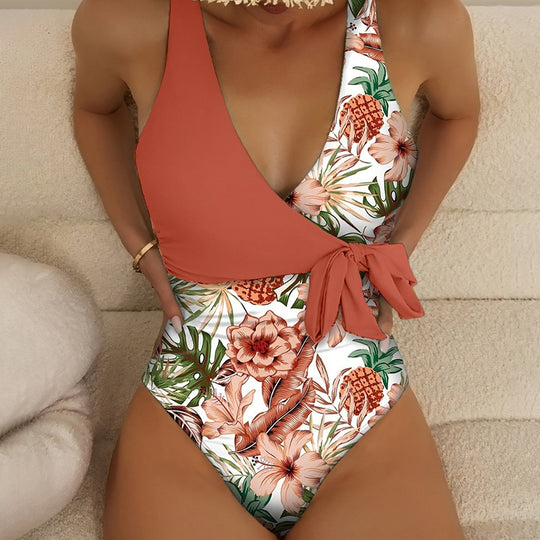 Damen Einteiliger Badeanzug mit floralem Wickeldesign EB