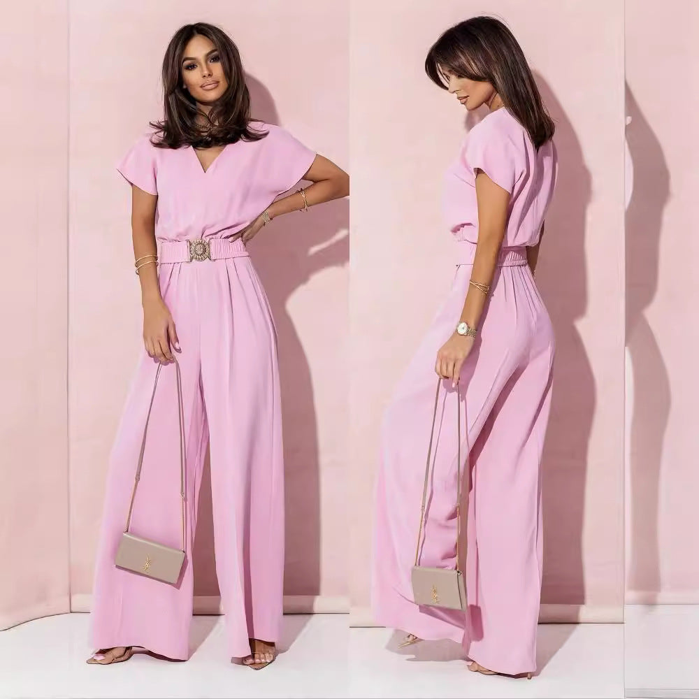 Damen Jumpsuit mit weitem Bein und trendigem Gürtel EB