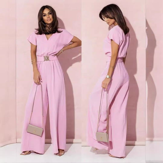 Damen Jumpsuit mit weitem Bein und trendigem Gürtel EB