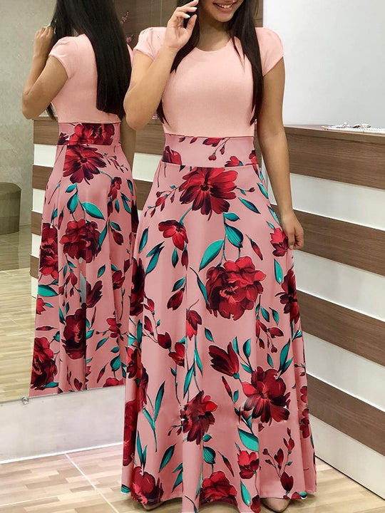 Damen Elegantes Maxikleid mit grafischem Druck und flexiblem Bund EB