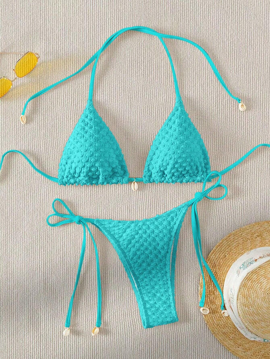 Damen Triangle-Bikini mit strukturiertem Material und zarten Bindebändern EB