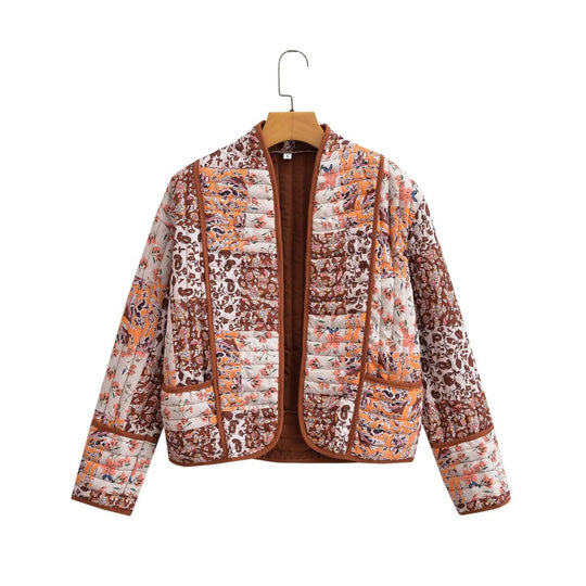 Damen nan gesteppte Patchwork Kimono-Jacke mit aufgesetzten Taschen EB