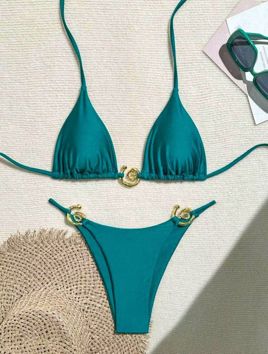 Damen Triangel-Bikini mit raffiniertem Gold-Detail EB