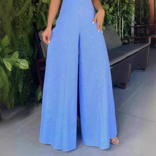 Damen Jumpsuit mit elegantem Schlüssel-Loch-Ausschnitt und weiter Beinweite EB