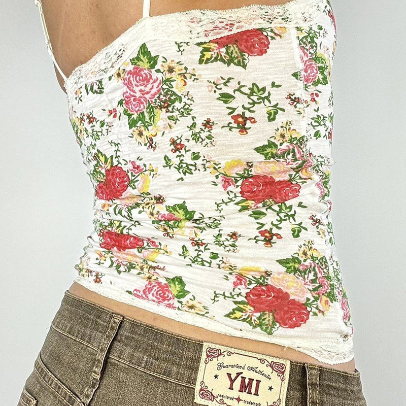 Damen Top mit Spitzenbesatz und floralen Mustern EB