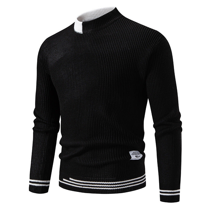 Herren nan gerippter Feinstrickpullover mit Stehkragen und kontrast-Blockdesign EB