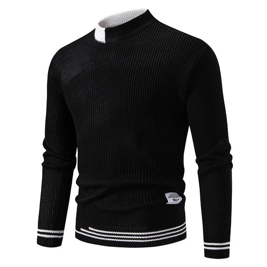 Herren nan gerippter Feinstrickpullover mit Stehkragen und kontrast-Blockdesign EB