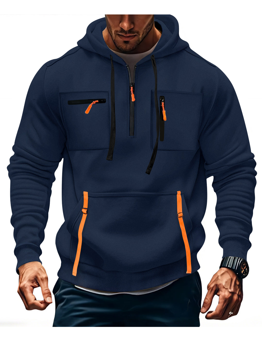 Herren modischer Kapuzenpullover mit funktionalen Reißverschlusstaschen EB