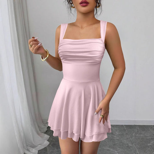 Damen Verspieltes Sommerkleid mit gerafftem Oberteil und schwingendem Rock EB