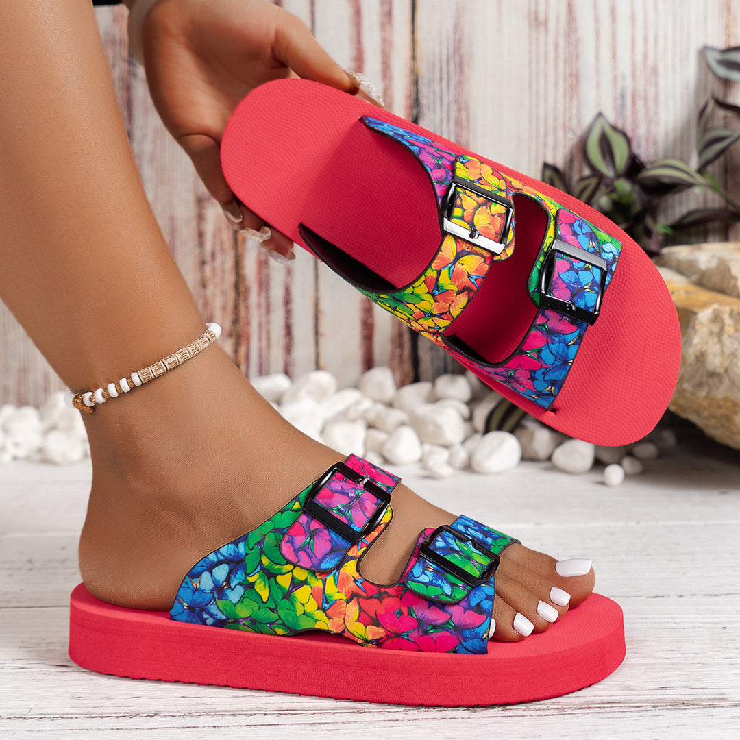 Damen modische Freizeitsandalen mit buntem Blumenmuster EB