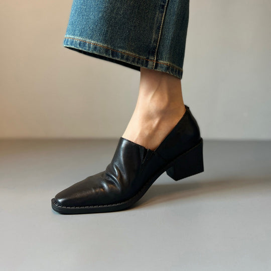 Damen elegante Slipper mit modischem V-Ausschnitt und komfortablem Blockabsatz EB