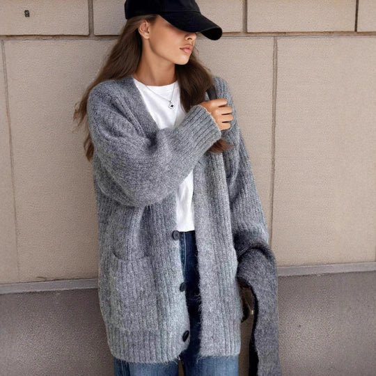 Damen Grobstrick-Cardigan mit einzigartigen Strukturmustern und praktischen Taschen EB