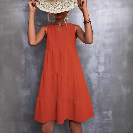 Damen Sommerliches A-Linien Kleid mit voluminösem Rock und ärmellosem Design EB