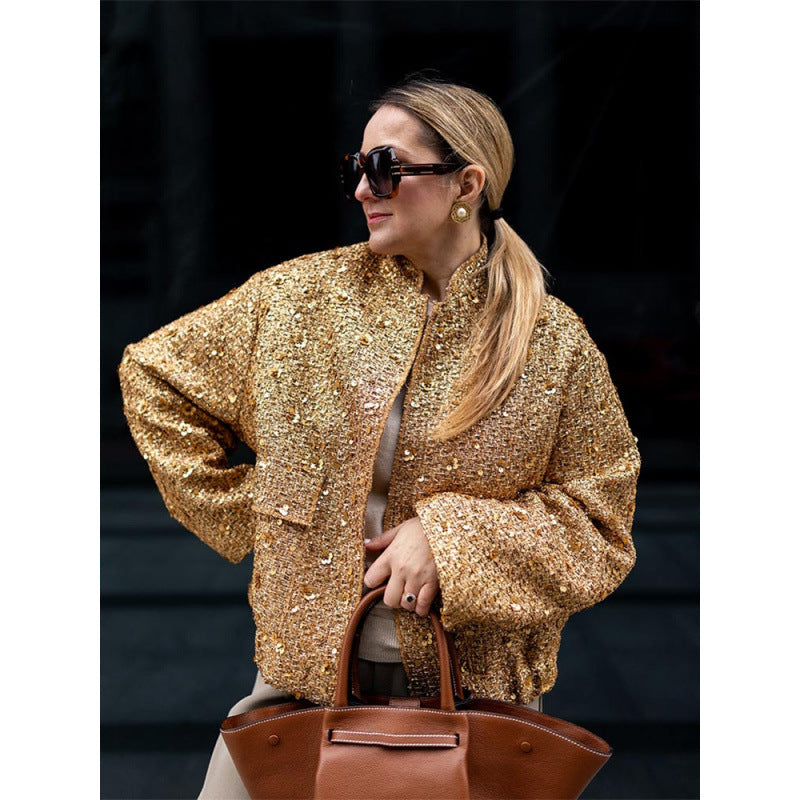 Damen Funkelnde Paillettenjacke mit lässigem Schnitt EB