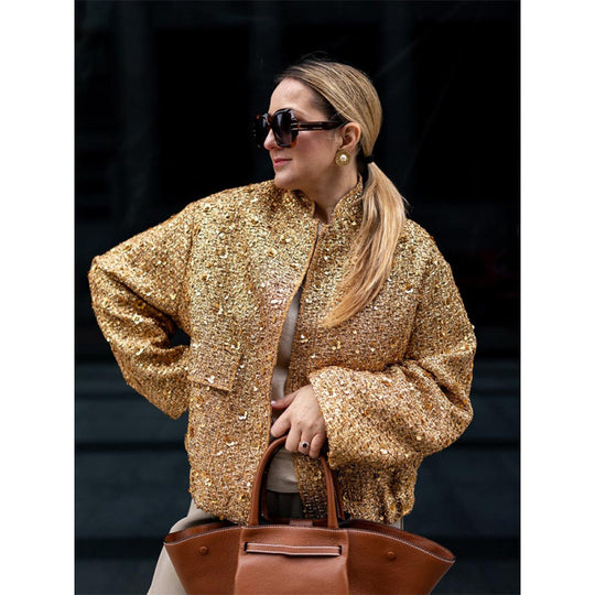 Damen Funkelnde Paillettenjacke mit lässigem Schnitt EB