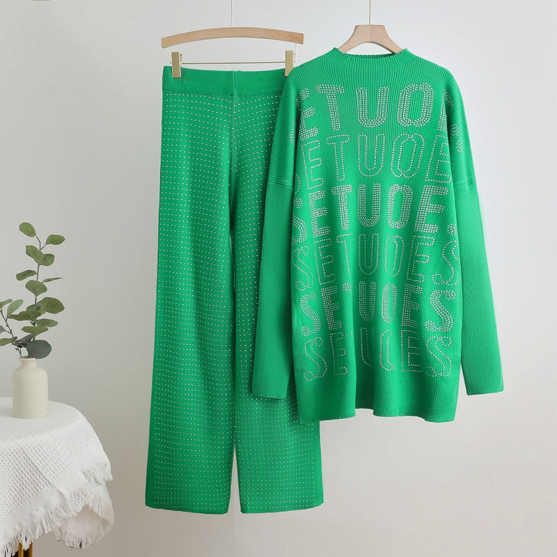 Damen modisches Strick-Loungewear-Set mit glitzernden Details EB