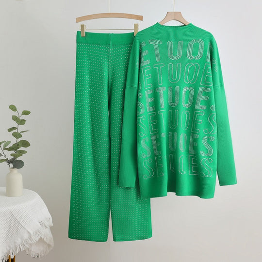 Damen modisches Strick-Loungewear-Set mit glitzernden Details EB