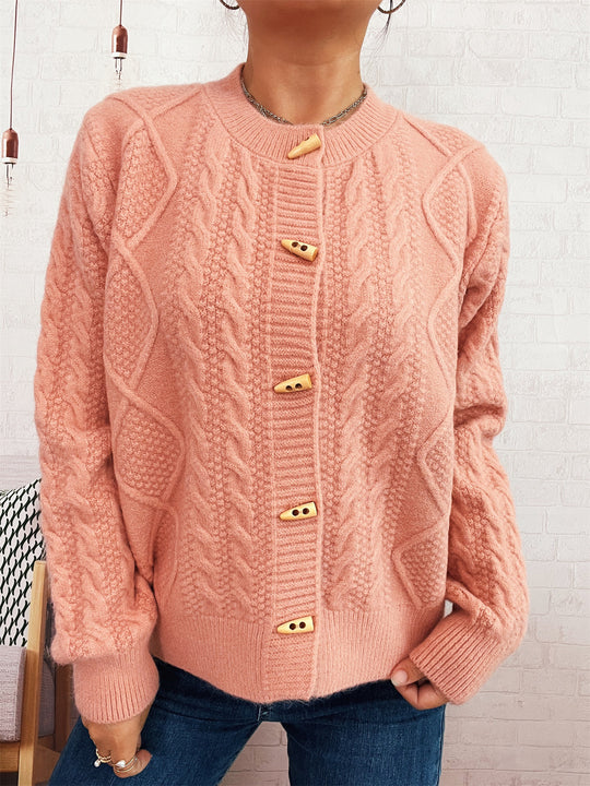 Damen Strickjacke mit dekorativen Knöpfen und strukturierter Webart EB