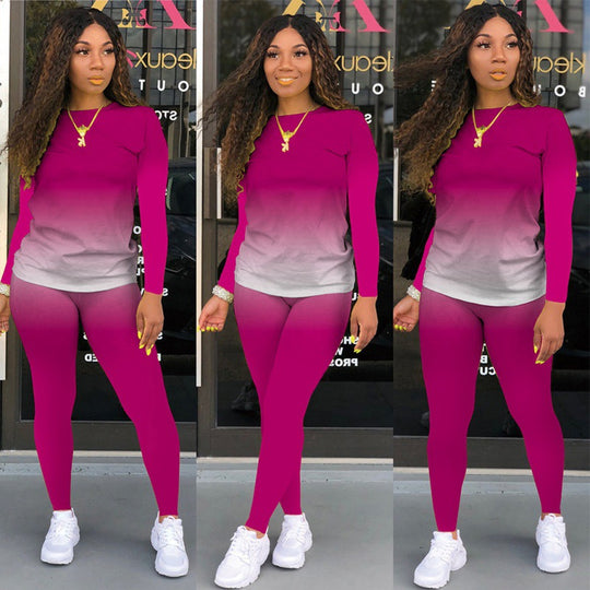 Damen Zweiteiliges Stretch-Set mit Langarmshirt und High-Waist-Leggings EB
