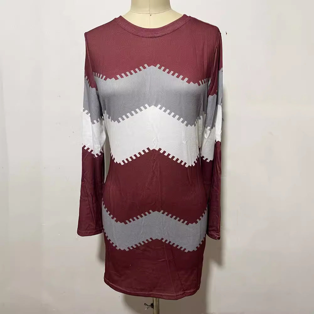 Damen nan Longsleeve-Strickkleid mit Chevron-Muster, geradem Saum und körperumspielender Passform EB