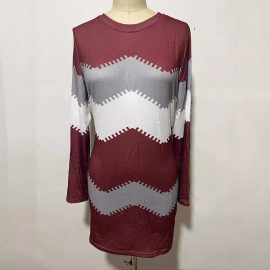 Damen nan Longsleeve-Strickkleid mit Chevron-Muster, geradem Saum und körperumspielender Passform EB