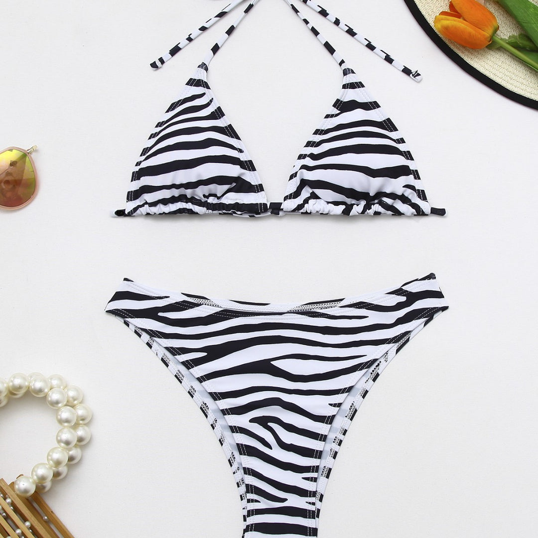 Damen Badeanzug mit integriertem Knoten und modischem Zebra-Muster EB