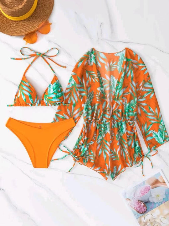 Damen Strandoutfit im Set mit kombiniertem Bikini und lässiger Kaftan EB