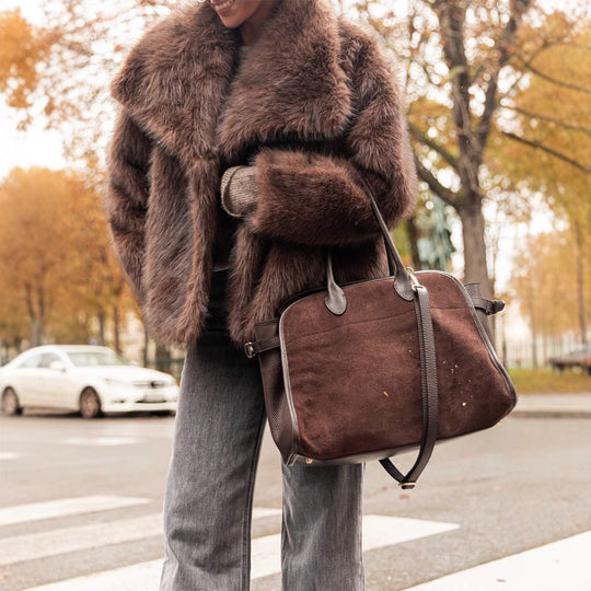 Damen Kunstfelljacke mit breitem Kragen und luxuriösem Schnitt EB