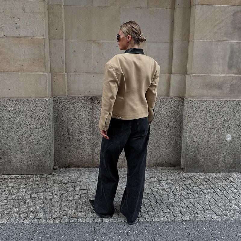 Damen modische Utility-Jacke mit hochgeschlossenem Kragen und Reißverschluss EB
