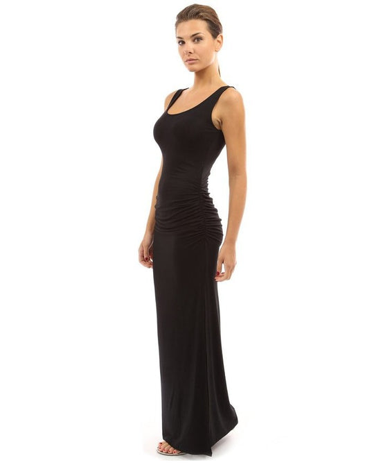 Damen figurbetontes Maxikleid mit Raffungen EB