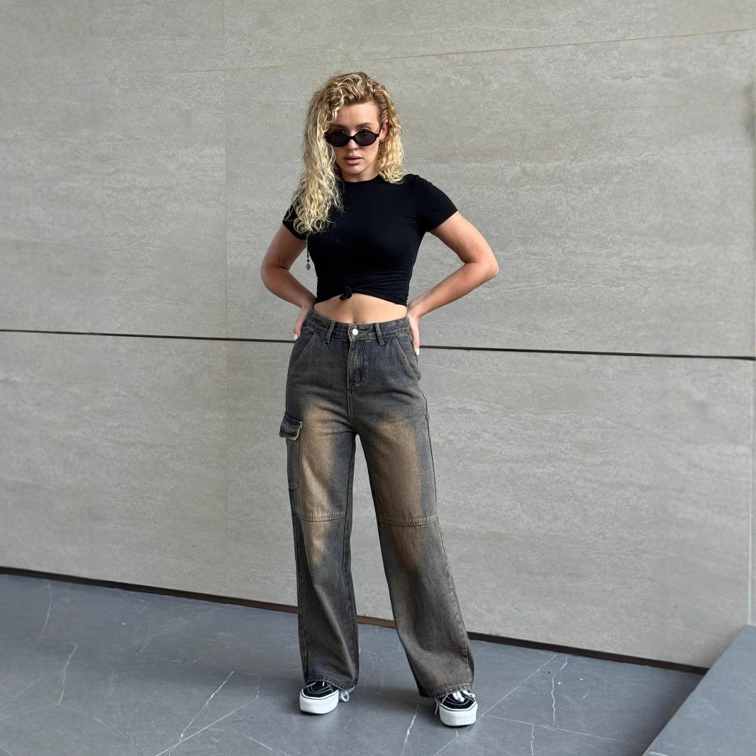 Damen modische Cargo-Jeans mit praktischen Seitentaschen und lässigem Schnitt EB