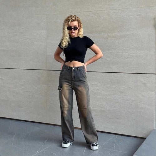 Damen modische Cargo-Jeans mit praktischen Seitentaschen und lässigem Schnitt EB