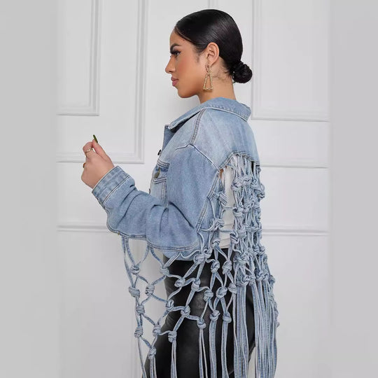 Damen Denimjacke mit einzigartigem Knoten-Detail und lässigem Schnitt EB
