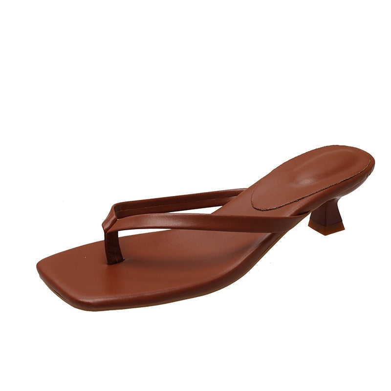Damen Minimalistische Zehentrenner-Sandalen mit elegantem Absatz EB