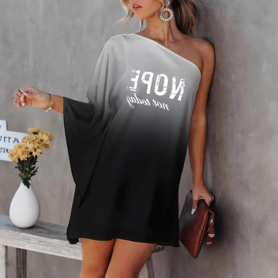 Damen asymmetrisches Mini-Kleid mit grafischem Aufdruck EB