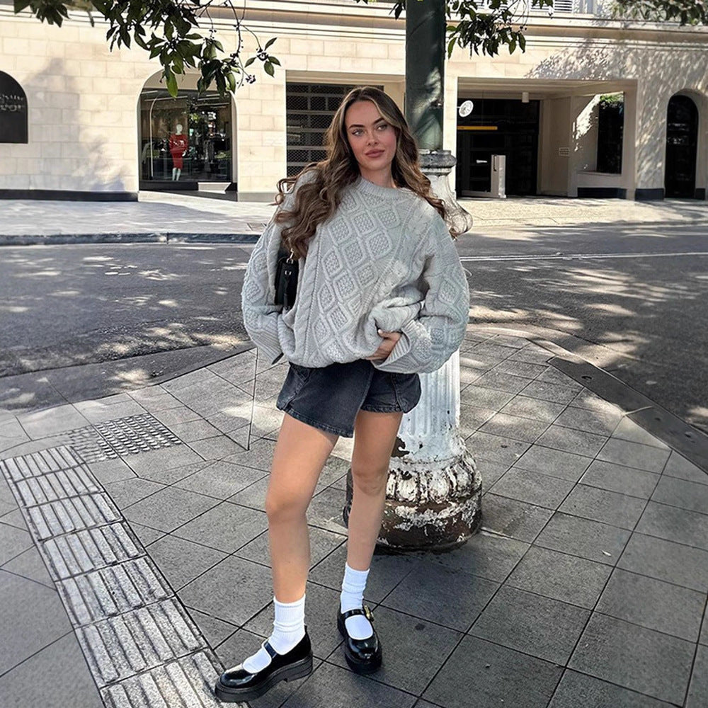 Damen Grobstrickpullover mit dekorativem Zopf-Muster und lässigem Schnitt EB