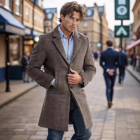 Herren eleganter Hahnentrittmuster-Mantel mit isolierter Fütterung EB