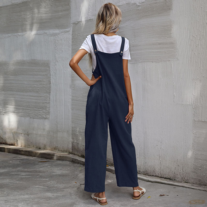 Damen Lässiger Jumpsuit mit praktischen Taschen und verstellbaren Trägern EB