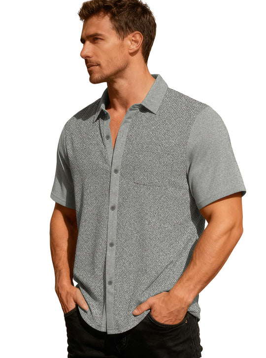 Herren nan legeres Kurzarmhemd mit Jacquardstruktur, kontrastierter Knopfleiste und Brusttasche EB