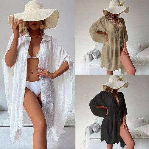 Damen luftiger Strandüberwurf mit Knopfdetails EB